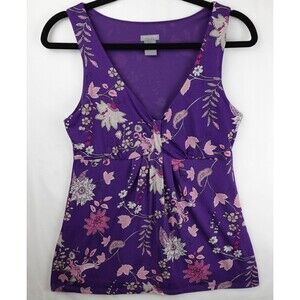 Ann Taylor Sleeveless Blouse Top Womens Medium Purple Floral Fairy Core Babydoll